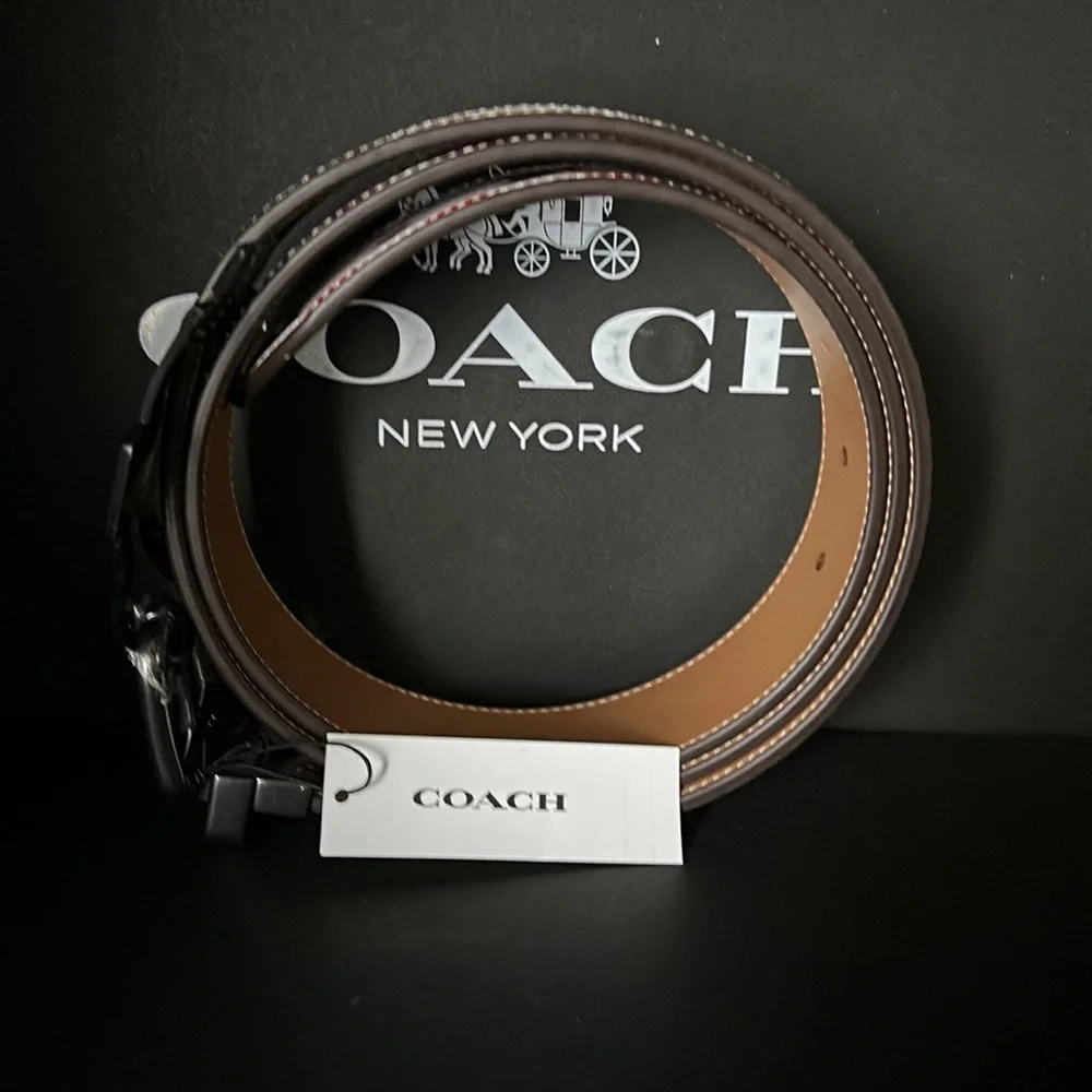 NWT Coach Roller Buckle Cut To Size Reversible Belt Rainbow Signature Canvas - Picture 6 of 7